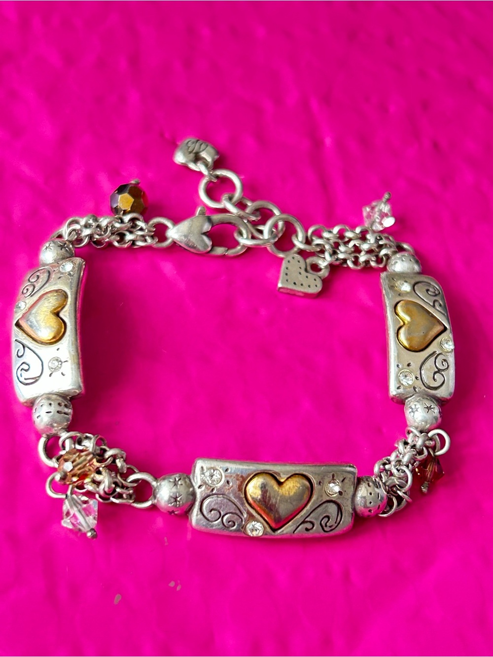 Brighton "Remember Your Heart" bracelet w/silver-plated and brushed gold tiles